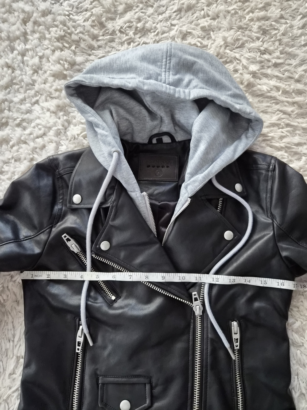 [BLANKNYC] Black Faux Leather Hooded Moto Jacket - Size XS - Picture 6 of 16